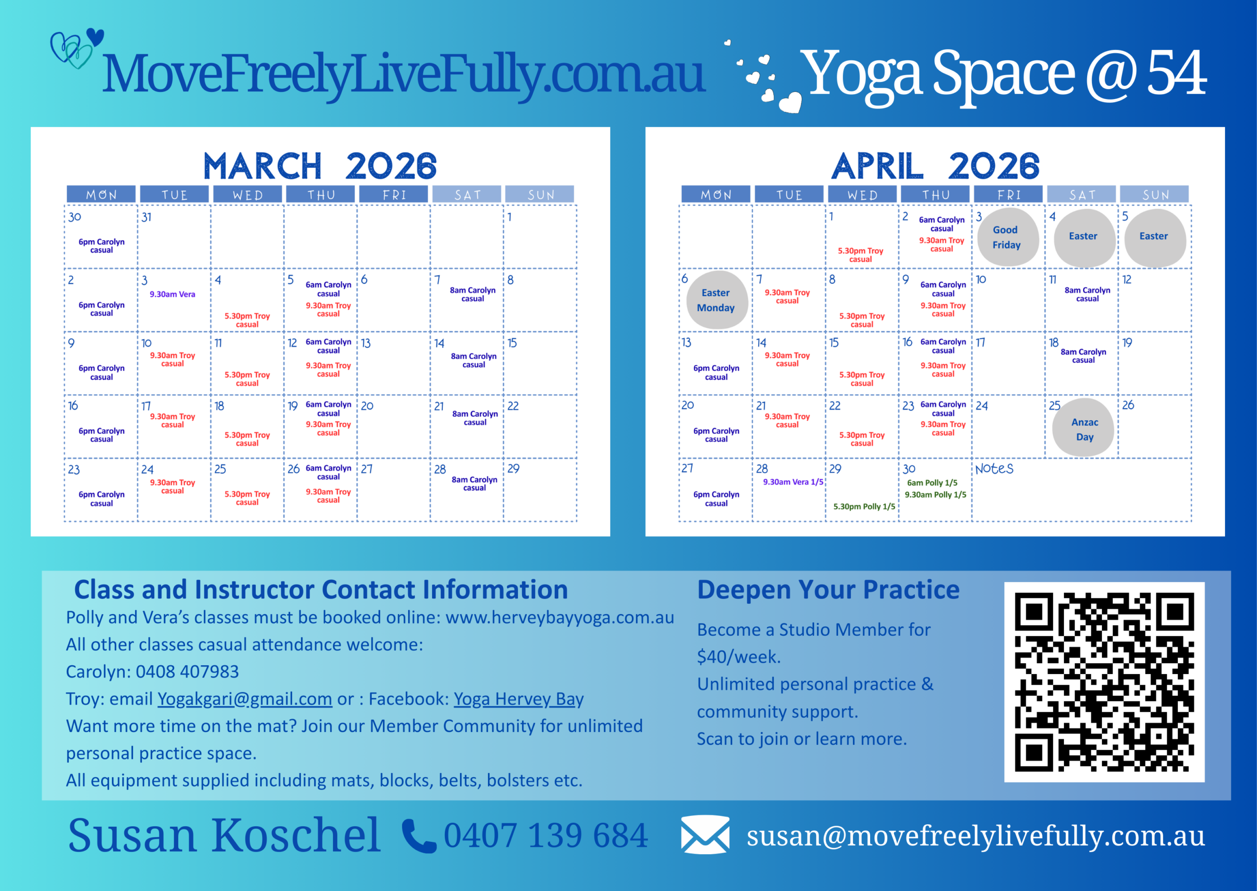 2026 Mar-Apr Yoga Class timetable